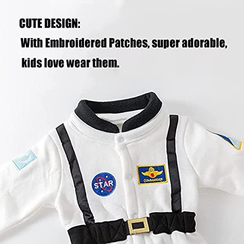 OLLULL Baby Astronaut Costumes, Unisex Toddler Space Suit, Halloween Dress Up Romper Pilot Costume(White,12-18 Months) - Image 3