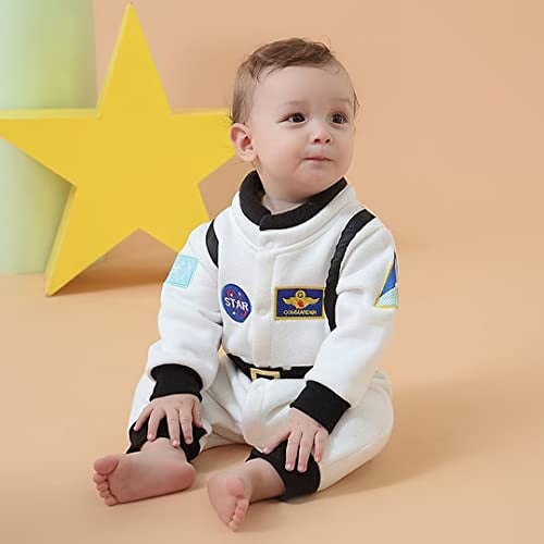 OLLULL Baby Astronaut Costumes, Unisex Toddler Space Suit, Halloween Dress Up Romper Pilot Costume(White,12-18 Months) - Image 5
