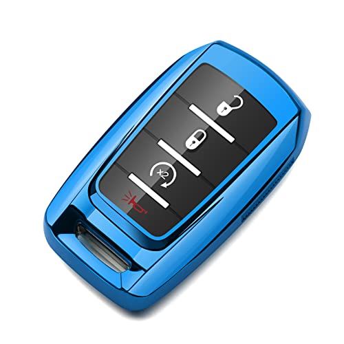 ZSPDACC Compatible Ram Key Fob Cover Blue Car Key Chain Case Holder Protector 1500 Classic 2500 3500 Laramie ProMaster City Dodge Accessories - Image 1
