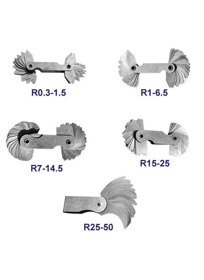 Together-life - 5Pcs Stainless Steel Radius Gauge, Portable Concave Convex External Internal Arc Measuring Tool Radius Fillet Gauge Set R0.3-1.5/ R1-6.5/ R7-14.5/ R15-25/ R25-50 - Image 1