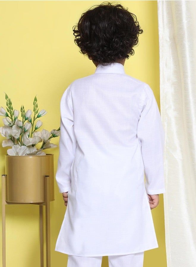 AJ DEZINES Kids Cotton Full Sleeve White Kurta for Boys - Ethnic wear | Special Occasion & Party Outfit | Solid Kurta for Boys - Regular Fit - Image 2