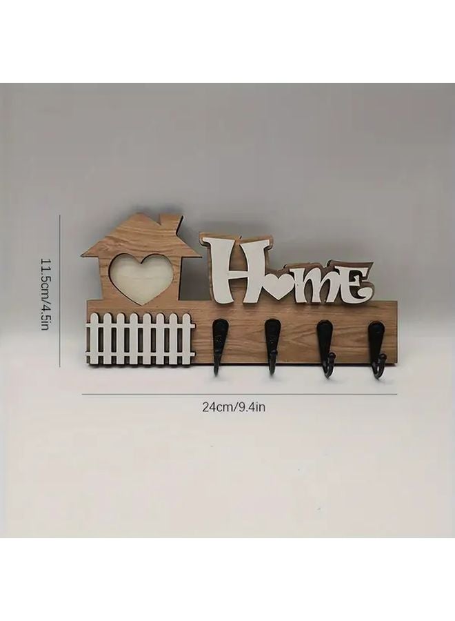 Rustic Wooden Heart Shaped Key Holder Wall Mounted Farmhouse Entryway Storage - Image 4