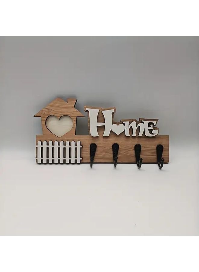 Rustic Wooden Heart Shaped Key Holder Wall Mounted Farmhouse Entryway Storage - Image 2