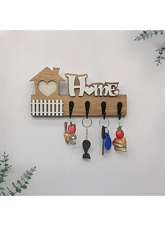 Rustic Wooden Heart Shaped Key Holder Wall Mounted Farmhouse Entryway Storage - Image 5