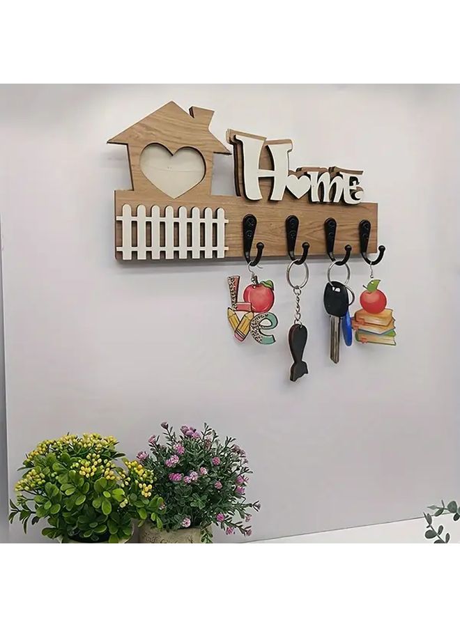 Rustic Wooden Heart Shaped Key Holder Wall Mounted Farmhouse Entryway Storage - Image 3