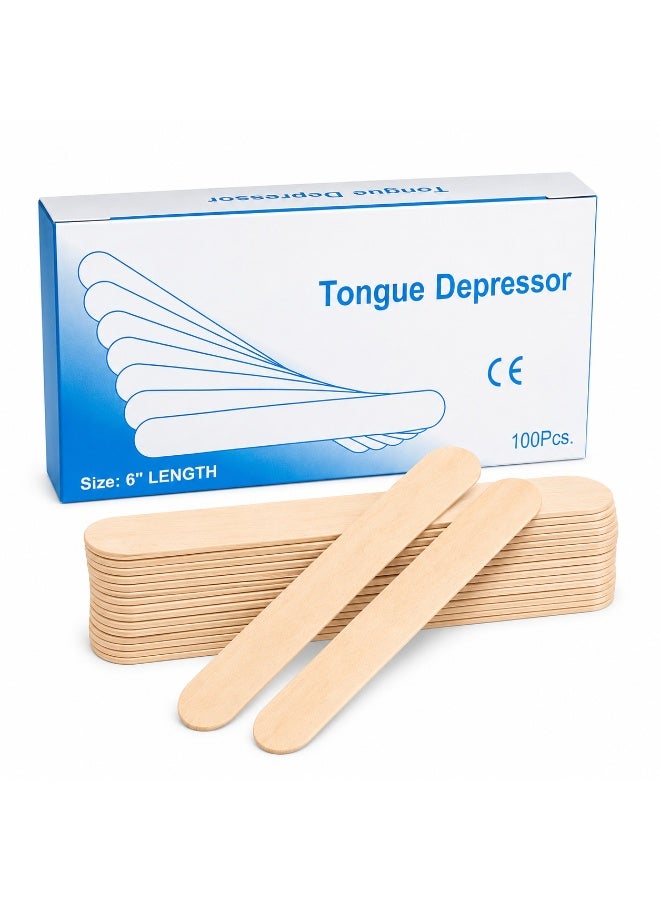 Jagravo 100 Pcs Wooden Tongue Depressor & Wax Spatula Sticks 6 Inch - Image 1