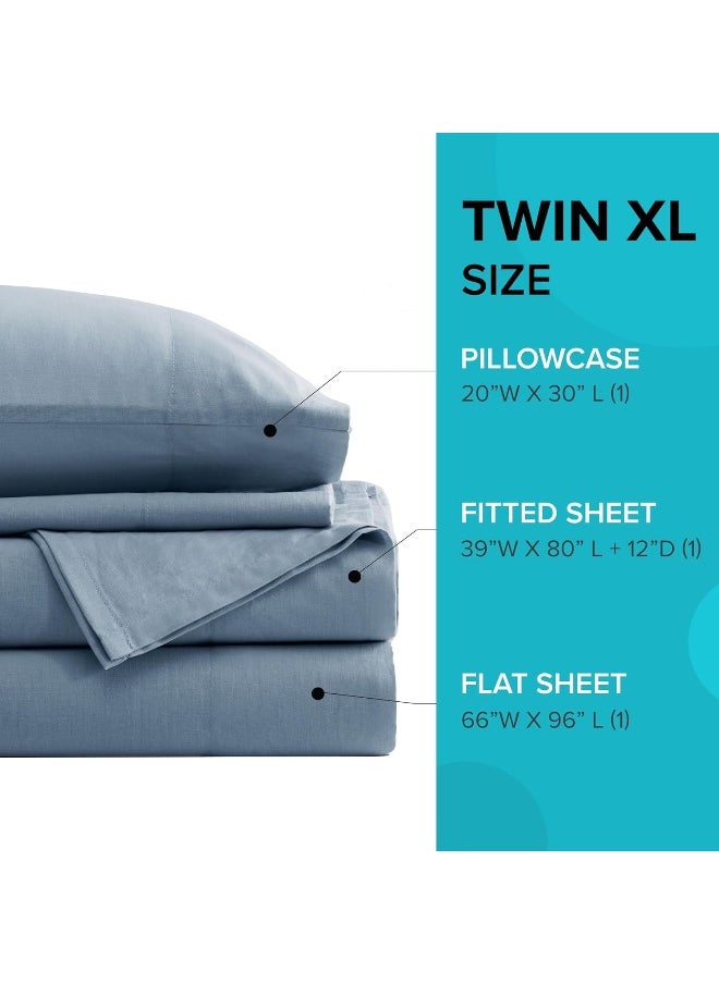 Comfort Spaces - Comfort Spaces 100% Cotton Sheet Set Breathable, Lightweight, Soft with 12" Elastic Pocket Fits up to 14" Mattress, All Season Cozy Bedding, Matching Pillow Case, Twin XL Blue 3 Piece - Image 1