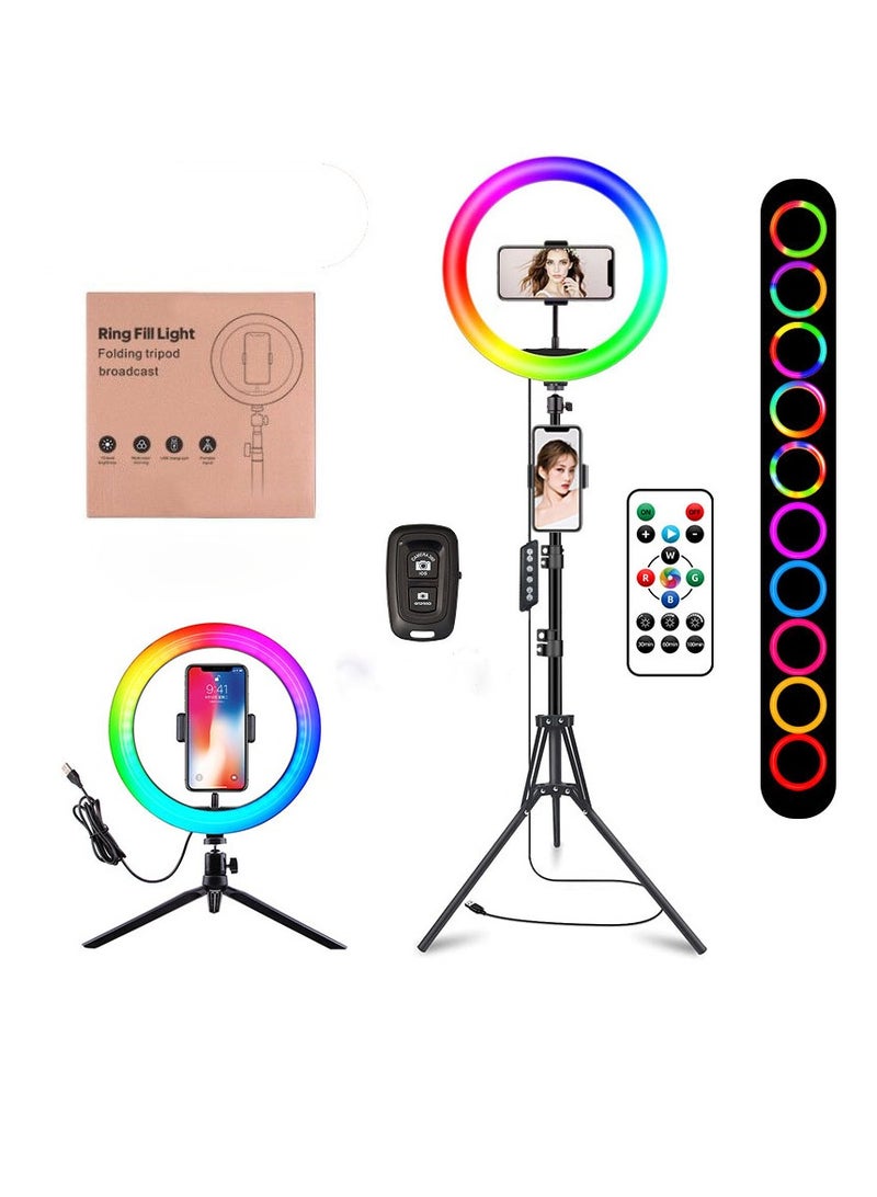 General Self-Timer Ring Light with Tripod Stand: 22 Color Modes, Stepless Dimming/Speed LED Ring Light (10 Inch RGB Single Light + Light Remote Control + 1.6m Folding Stand + Bluetooth + Desktop Floor).  - Image 1