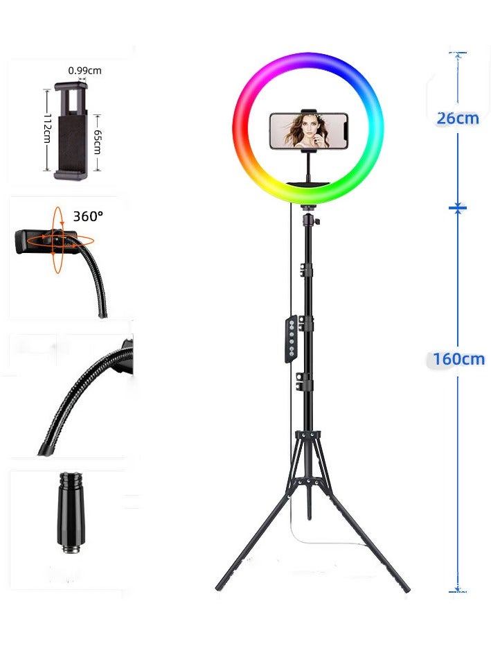 General Self-Timer Ring Light with Tripod Stand: 22 Color Modes, Stepless Dimming/Speed LED Ring Light (10 Inch RGB Single Light + Light Remote Control + 1.6m Folding Stand + Bluetooth + Desktop Floor).  - Image 4