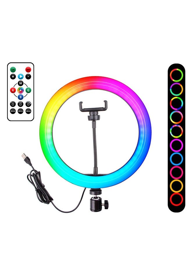 General Self-Timer Ring Light with Tripod Stand: 22 Color Modes, Stepless Dimming/Speed LED Ring Light (10 Inch RGB Single Light + Light Remote Control + 1.6m Folding Stand + Bluetooth + Desktop Floor).  - Image 3
