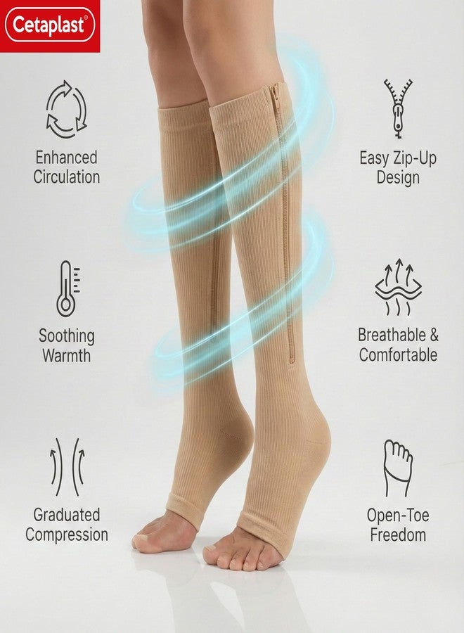 Cetaplast Copper Magnetic Zipper Compression Socks for Men & Women - Open-Toe Knee-High Graduated Support for Edema, DVT, Varicose Veins, Swelling, Pain Relief & Travel Skin - S/M - Image 3