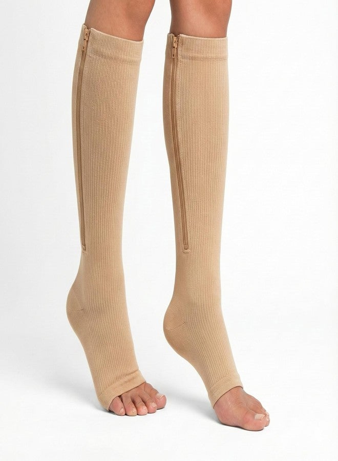 Cetaplast Copper Magnetic Zipper Compression Socks for Men & Women - Open-Toe Knee-High Graduated Support for Edema, DVT, Varicose Veins, Swelling, Pain Relief & Travel Skin - S/M - Image 2