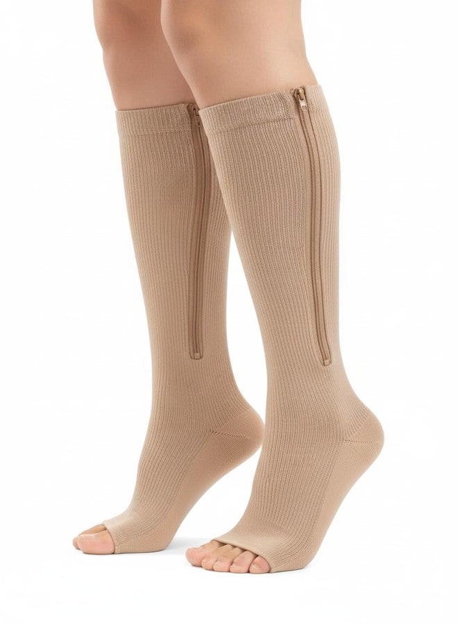 Cetaplast Copper Magnetic Zipper Compression Socks for Men & Women - Open-Toe Knee-High Graduated Support for Edema, DVT, Varicose Veins, Swelling, Pain Relief & Travel Skin - S/M - Image 1