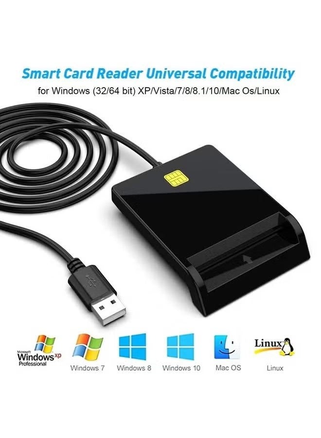 قارئ بطاقات ذكية USB، قارئ بطاقات هوية، قارئ بطاقات USB لبطاقات البنوك (SIM/Chip/IC/CAC)، سهل الاستخدام، قارئ بطاقات SIM متوافق مع أنظمة التشغيل Windows وLinux وMac OS 10.5 والإصدارات الأحدث - Image 4