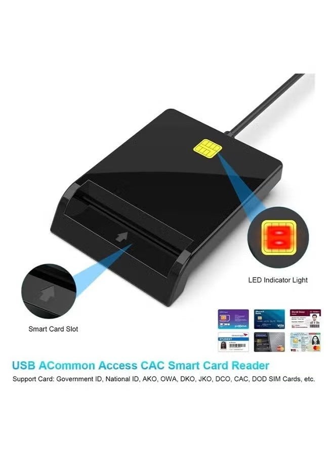 قارئ بطاقات ذكية USB، قارئ بطاقات هوية، قارئ بطاقات USB لبطاقات البنوك (SIM/Chip/IC/CAC)، سهل الاستخدام، قارئ بطاقات SIM متوافق مع أنظمة التشغيل Windows وLinux وMac OS 10.5 والإصدارات الأحدث - Image 3