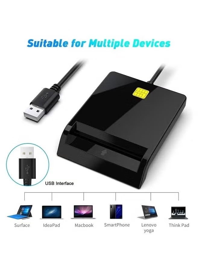قارئ بطاقات ذكية USB، قارئ بطاقات هوية، قارئ بطاقات USB لبطاقات البنوك (SIM/Chip/IC/CAC)، سهل الاستخدام، قارئ بطاقات SIM متوافق مع أنظمة التشغيل Windows وLinux وMac OS 10.5 والإصدارات الأحدث - Image 2