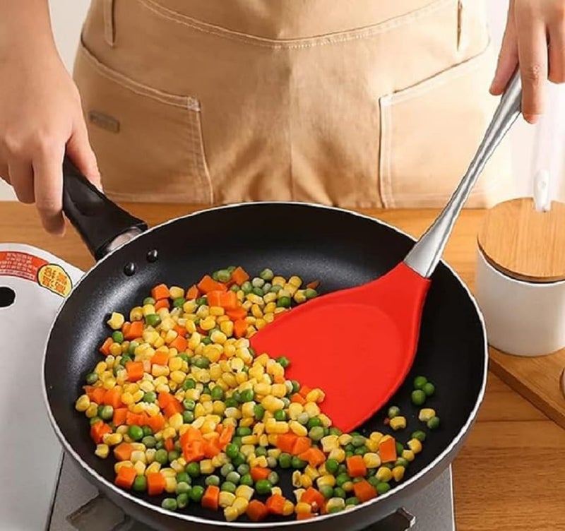 Baskety Kitchen Flexible Silicone Soft Edge Slotted Spatula Fish Turner Spatula - 18/0 Stainless Steel Handle-Quality Silicone - Heat Resistant to 500°F (Steel Spatula Red) - Image 3