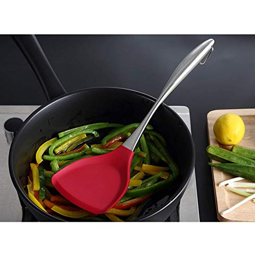 Baskety Kitchen Flexible Silicone Soft Edge Slotted Spatula Fish Turner Spatula - 18/0 Stainless Steel Handle-Quality Silicone - Heat Resistant to 500°F (Steel Spatula Red) - Image 4