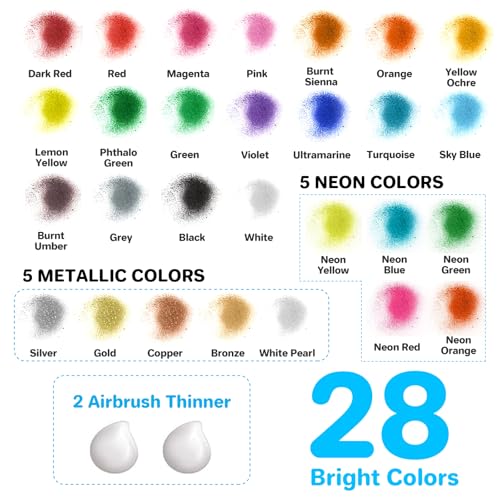 ABEIER Airbrush Paint, 28 Colors x 1oz (30ml) with 2 Thinner, Ready to Spray, Non-Toxic, Water-Based Acrylic Airbrush Paint Set for Metal, Models - Image 2