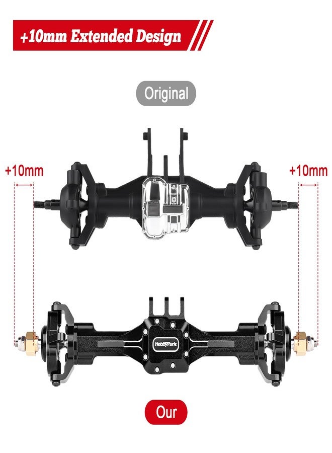 HobbyPark +10mm Extended Portal Axle Complete Set with Servo Mount & Links Built-in Metal Steel Gears for 1/18 TRX4M Defender Bronco K10 F150 High Trail Upgrades, Front and Rear (Black) - Image 3