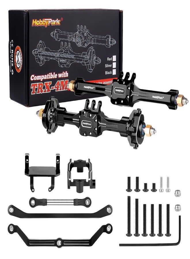 HobbyPark +10mm Extended Portal Axle Complete Set with Servo Mount & Links Built-in Metal Steel Gears for 1/18 TRX4M Defender Bronco K10 F150 High Trail Upgrades, Front and Rear (Black) - Image 1