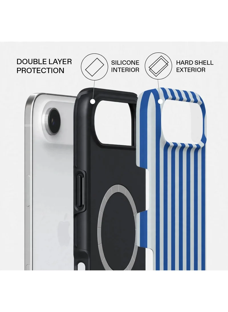 موبكوس جراب فاخر مخطط باللون الأزرق لهاتف iPhone 17 Air، متوافق مع غطاء صلب مزدوج الطبقات مع حماية من السيليكون - غطاء مقاوم للخدوش والصدمات
