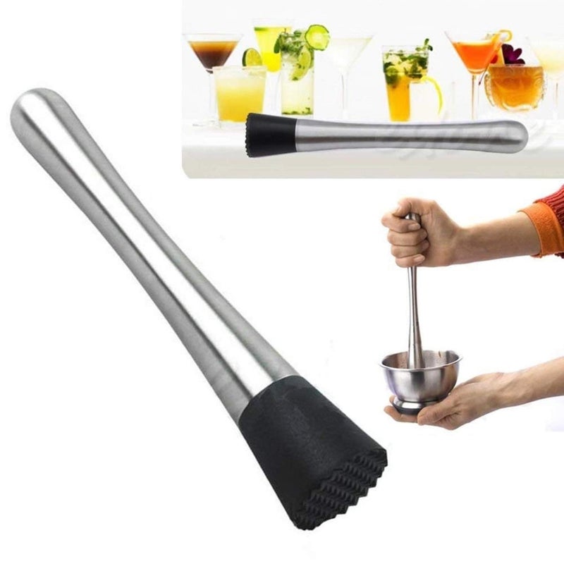 HAINE Barware 4 Pieces Bar Set of Double Wall Ice Bucket Tong Peg Measuring Jigger and Muddler Stick Stainless Steel Silver - Image 2