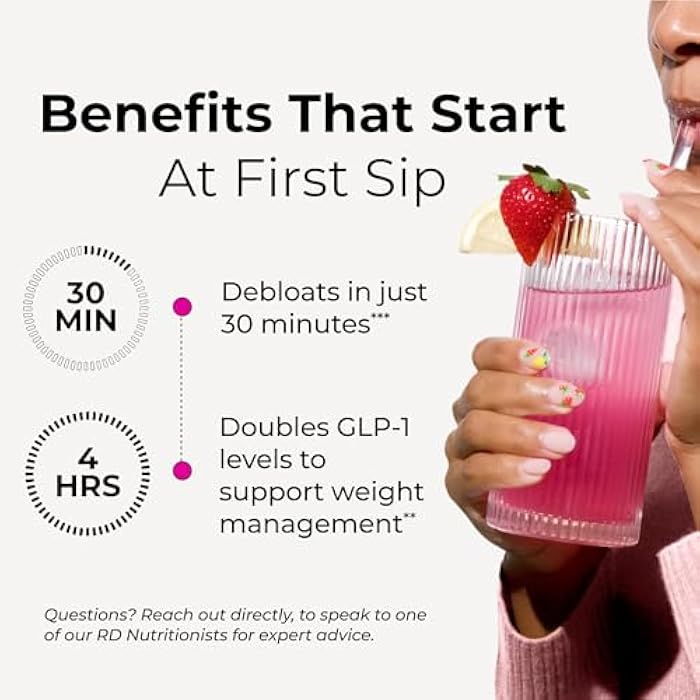 HUM Flatter Me Fiber Supplement for Women & Men, Prebiotics & Digestive Enzymes to Support Weight & Bloating, Digestive & Gut Health, Fiber Powder Drink Mix, Strawberry Lemon - 10 Servings - Image 5