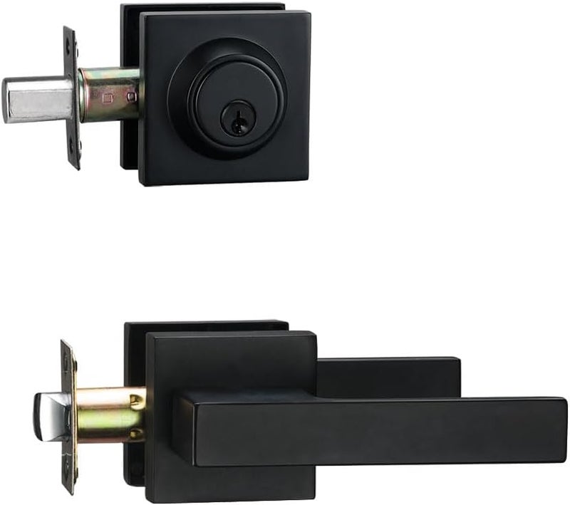 NCSEN Matt Black Front Door Lockset, Exterior Door Lock with Deadbolt, Black Door Handles with Lock - Image 1