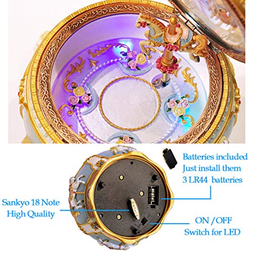 Briskfeel Classical Carousel Horse Music Box LED lights Twinkling Resin Carved Collectible Mechanical Musical Box with Sankyo 18-Note Horse Rotates with Music - Image 5