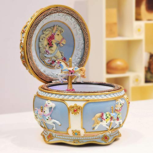 Briskfeel Classical Carousel Horse Music Box LED lights Twinkling Resin Carved Collectible Mechanical Musical Box with Sankyo 18-Note Horse Rotates with Music - Image 2