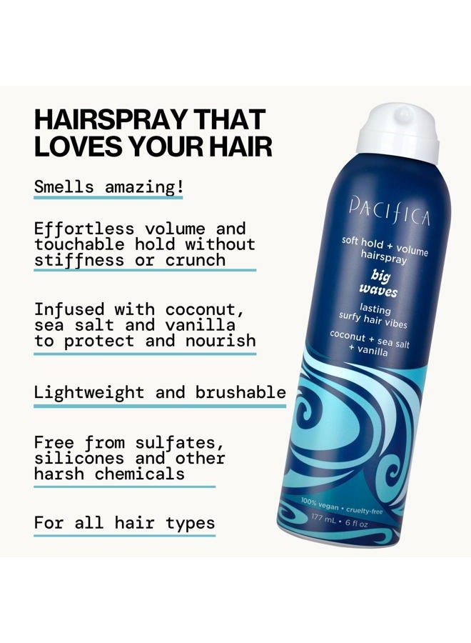 Pacifica Beauty Big Waves Coconut, Vanilla & Sea Salt Hairspray, Controls Frizz & Adds Volume, Designed for Wavy Hair, Vegan & Cruelty-Free, 6 Fl Oz - Image 3
