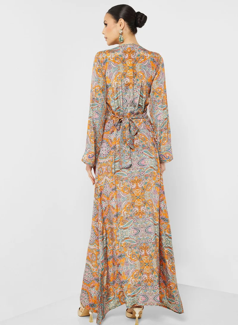 ARABIAN CLOSET Printed Crew Neck Jalabiya