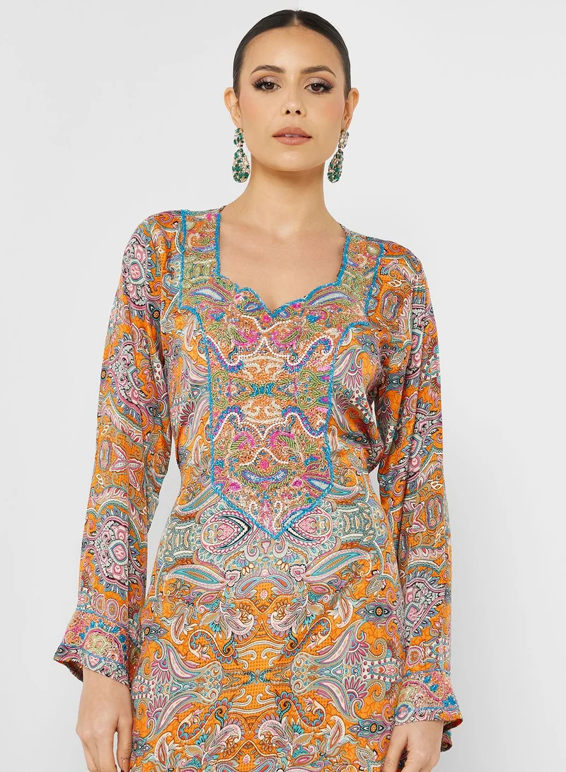 ARABIAN CLOSET Printed Crew Neck Jalabiya