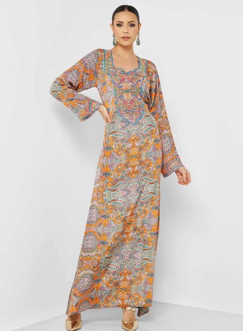 ARABIAN CLOSET Printed Crew Neck Jalabiya