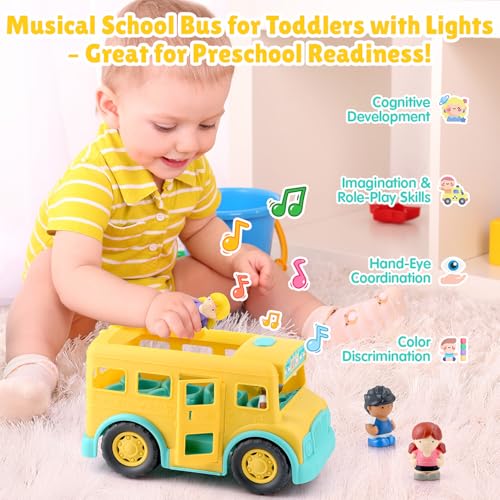 PLAY Yellow School Bus Toy for Toddlers with Figures and Driver LightsMusic and OneTap Music Off Interactive Role Learning Toy Baby Gift for Boys and Girls First Day of School Gift - Image 5