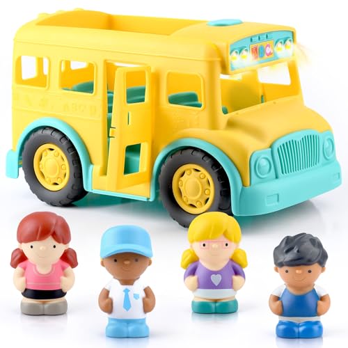 PLAY Yellow School Bus Toy for Toddlers with Figures and Driver LightsMusic and OneTap Music Off Interactive Role Learning Toy Baby Gift for Boys and Girls First Day of School Gift - Image 1