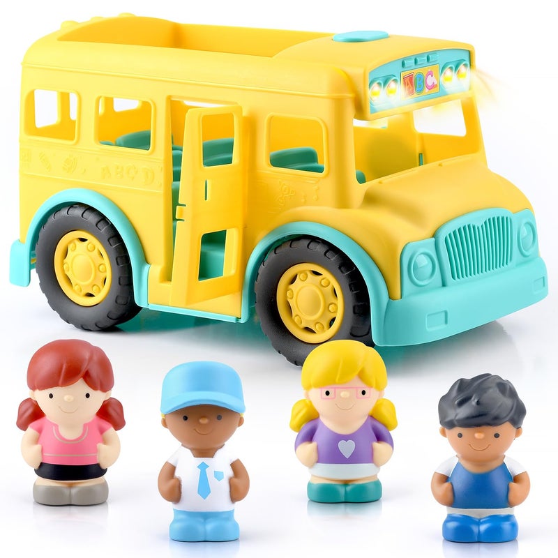 PLAY Yellow School Bus Toy for Toddlers with Figures and Driver LightsMusic and OneTap Music Off Interactive Role Learning Toy Baby Gift for Boys and Girls First Day of School Gift - Image 3