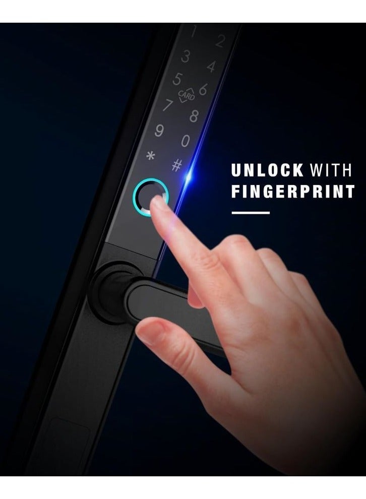 أوزون أوز إف دي إل 33 إس إل إس تي دي  قفل باب ذكي ذو نمط ضيق مناسب لـ UPVC | باب متأرجح PVC ببصمة الإصبع | الوصول إلى RFID وPIN والوصول اليدوي للمفتاح | لمسة نهائية باللون الأسود اللامع | بواسطة الأوزون الهند - Image 2