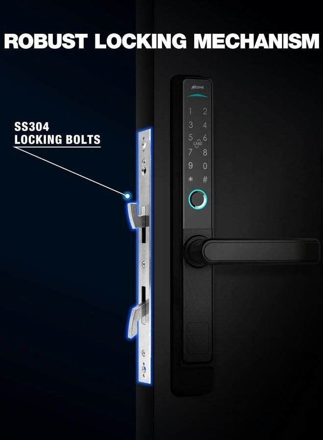 أوزون أوز إف دي إل 33 إس إل إس تي دي  قفل باب ذكي ذو نمط ضيق مناسب لـ UPVC | باب متأرجح PVC ببصمة الإصبع | الوصول إلى RFID وPIN والوصول اليدوي للمفتاح | لمسة نهائية باللون الأسود اللامع | بواسطة الأوزون الهند - Image 5