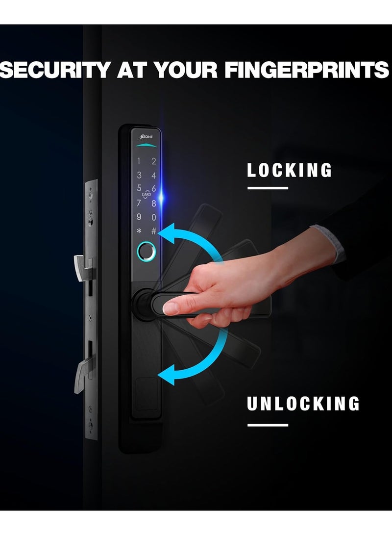 أوزون أوز إف دي إل 33 إس إل إس تي دي  قفل باب ذكي ذو نمط ضيق مناسب لـ UPVC | باب متأرجح PVC ببصمة الإصبع | الوصول إلى RFID وPIN والوصول اليدوي للمفتاح | لمسة نهائية باللون الأسود اللامع | بواسطة الأوزون الهند - Image 4