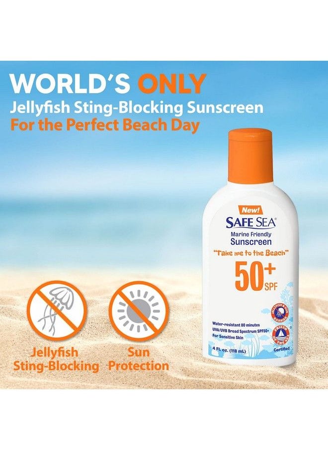 safe sea - Jellyfish Stingblocking Sunscreen Spf 50+ Lotion 4Oz Waterproof Biodegradable Coral Reefsafe Body And Face Sunscreen Antijellyfish And Sealice Sting Protection. 4 Fl Oz (Pack Of 2) - Image 1