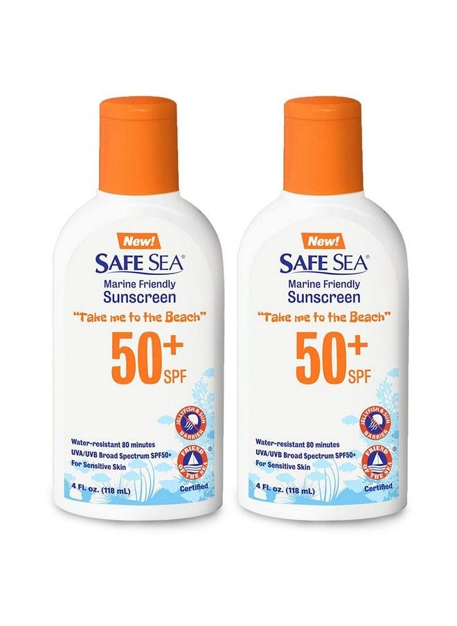 safe sea - Jellyfish Stingblocking Sunscreen Spf 50+ Lotion 4Oz Waterproof Biodegradable Coral Reefsafe Body And Face Sunscreen Antijellyfish And Sealice Sting Protection. 4 Fl Oz (Pack Of 2) - Image 1