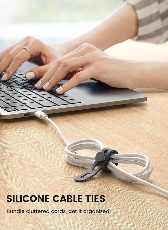 Loquat 10Pack Silicone Cable Ties Cord Organizer Strap - Reusable Washable Wire Wrap Management with Lock Buckle, Elastic Adjustable Charger Cable Wrap Tie, Electrical Cord Organizer for Travel Home - Image 2