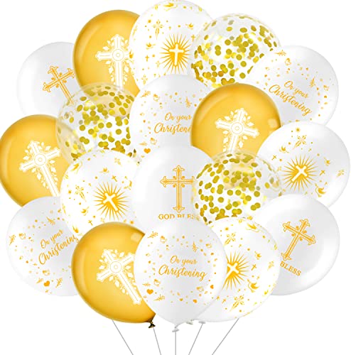 ANTING 50 Pieces Gold Baptism Balloons Including Cross and Dove Balloons Baby Boy Girls Christening Holy Communion Decorations - Image 1
