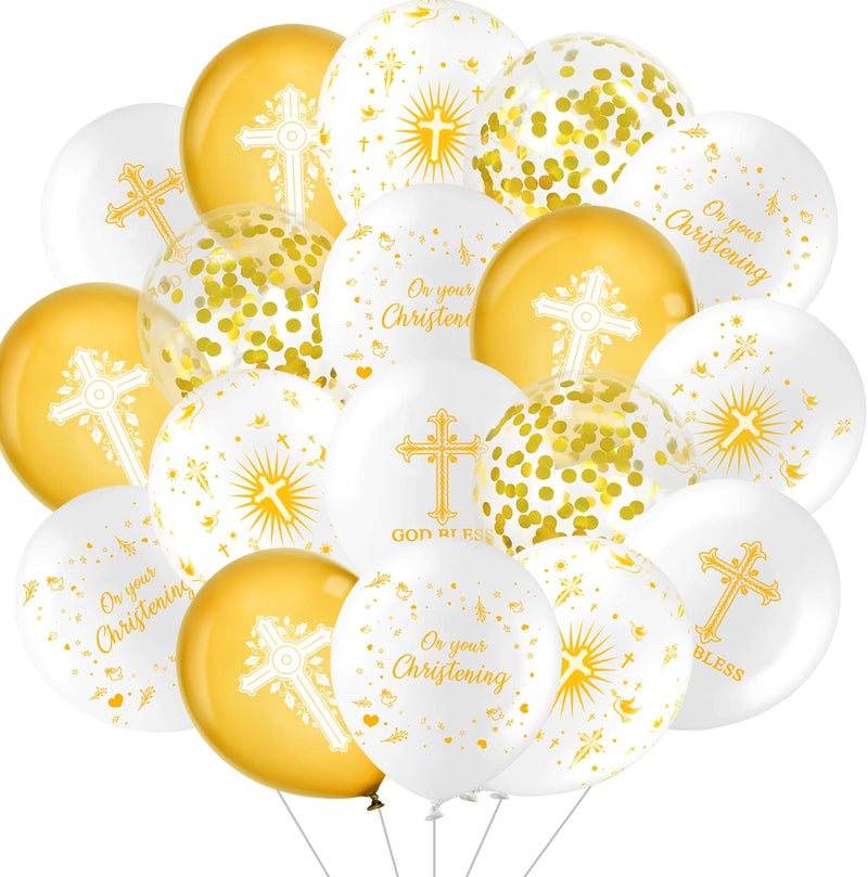 ANTING 50 Pieces Gold Baptism Balloons Including Cross and Dove Balloons Baby Boy Girls Christening Holy Communion Decorations - Image 2