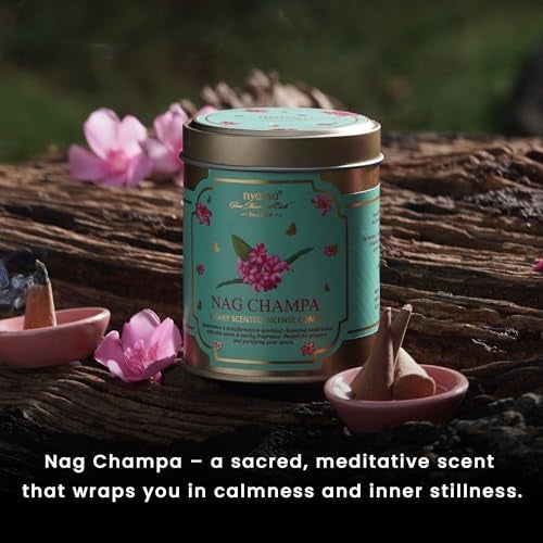 Nyassa Nag Champa Highly Scented Incense Cone | Pure Long-Lasting Dhoop Cones for Pooja, Meditation, Home Fragrance | 40 Dhoop Cones in Tin Box (100g) - Image 2