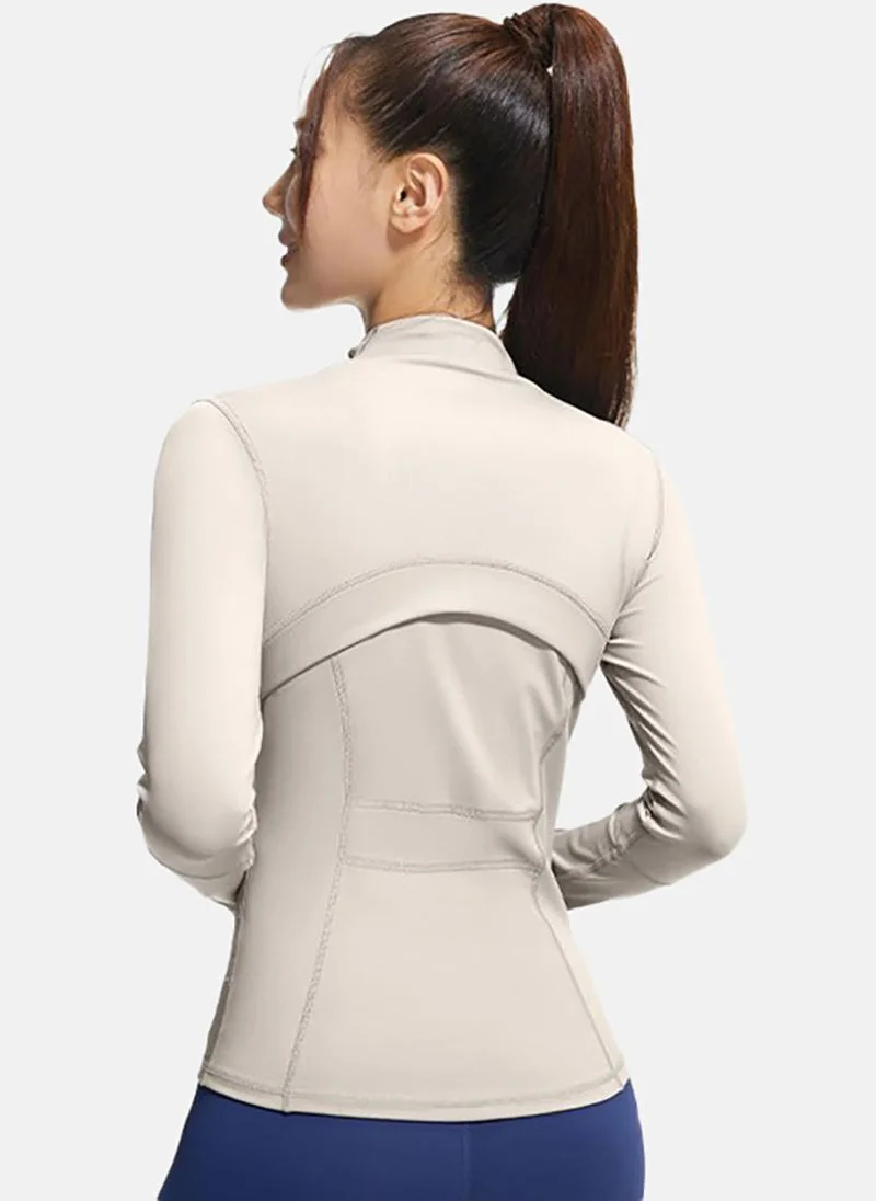 YUNIQEE White Solid Slim Fit High Neck Jacket