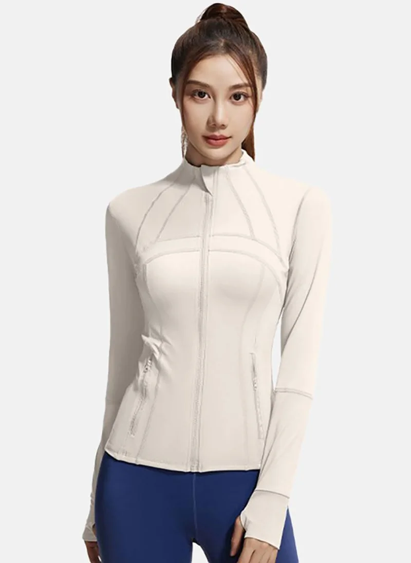 YUNIQEE White Solid Slim Fit High Neck Jacket