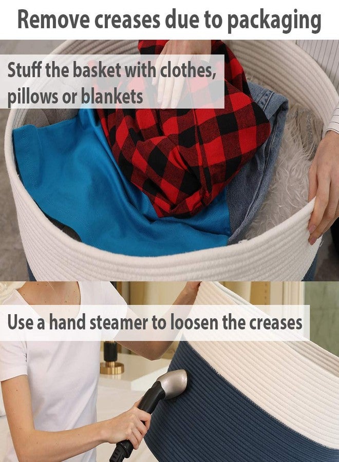 Cottonphant 20" x 20" x 15" Extra Large Storage Basket with Lid, Cotton Rope Storage Baskets, Laundry Hamper, Cloth Bin, for Clothes Towels Blankets Pillows Storage in Living Room, Basket with Lid Blue/Deep Blue - Image 5